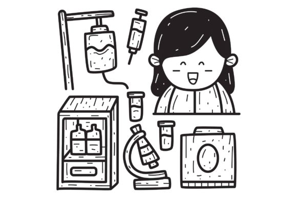 Coloring Nurse Cartoon Doodle: Graphics & Illustrations