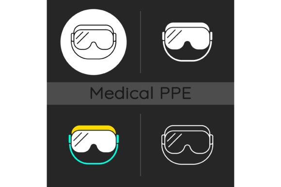Medical Goggles Icons: Dark Theme Graphics