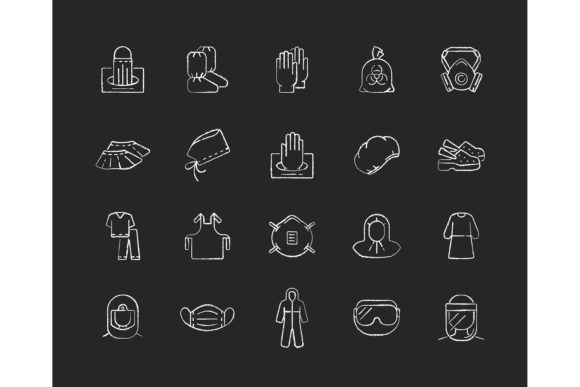 Medical PPE Chalk White Icons Set Graphics